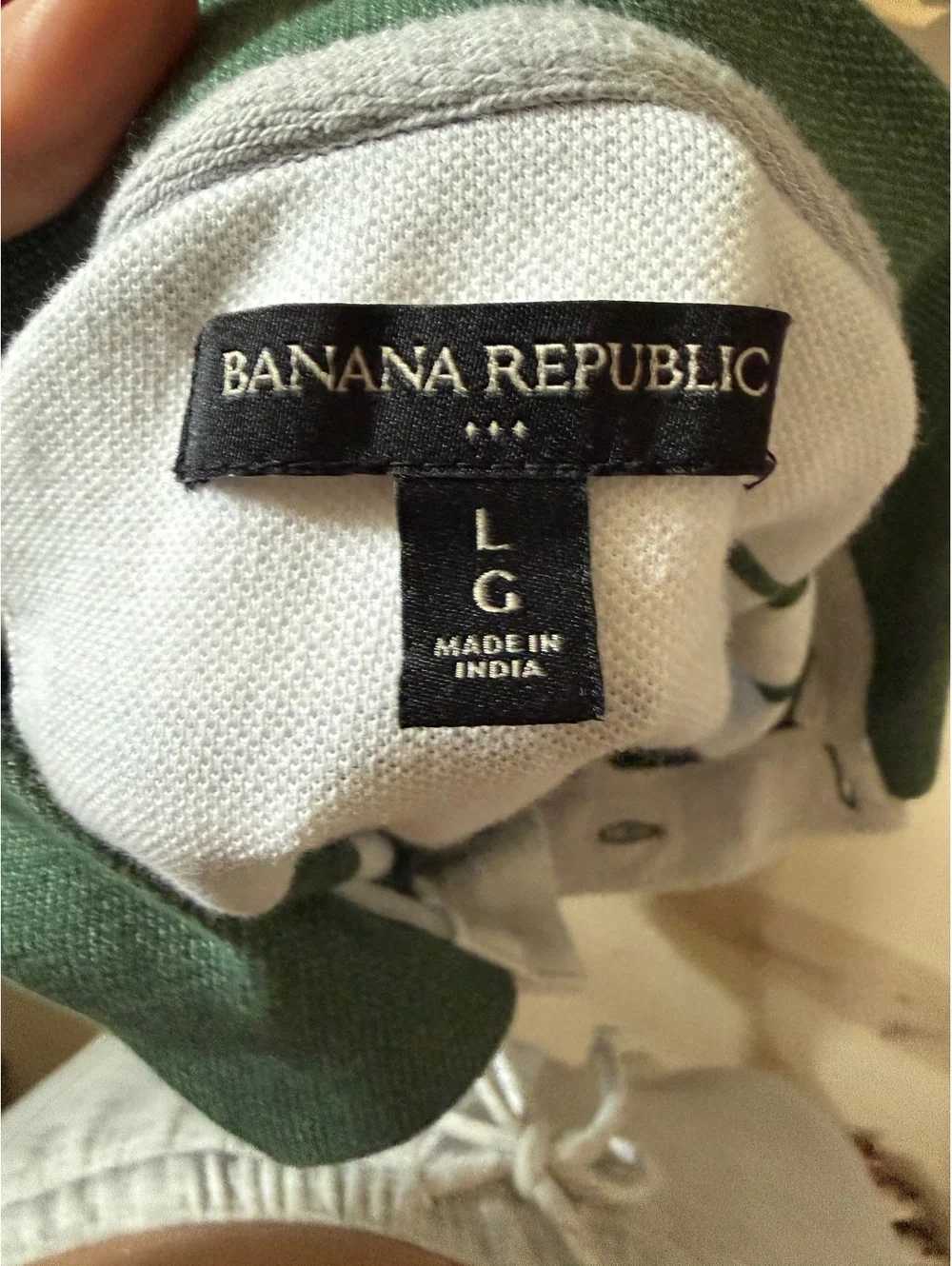 Banana Republic Men's Large Green and White Striped Polo Shirt